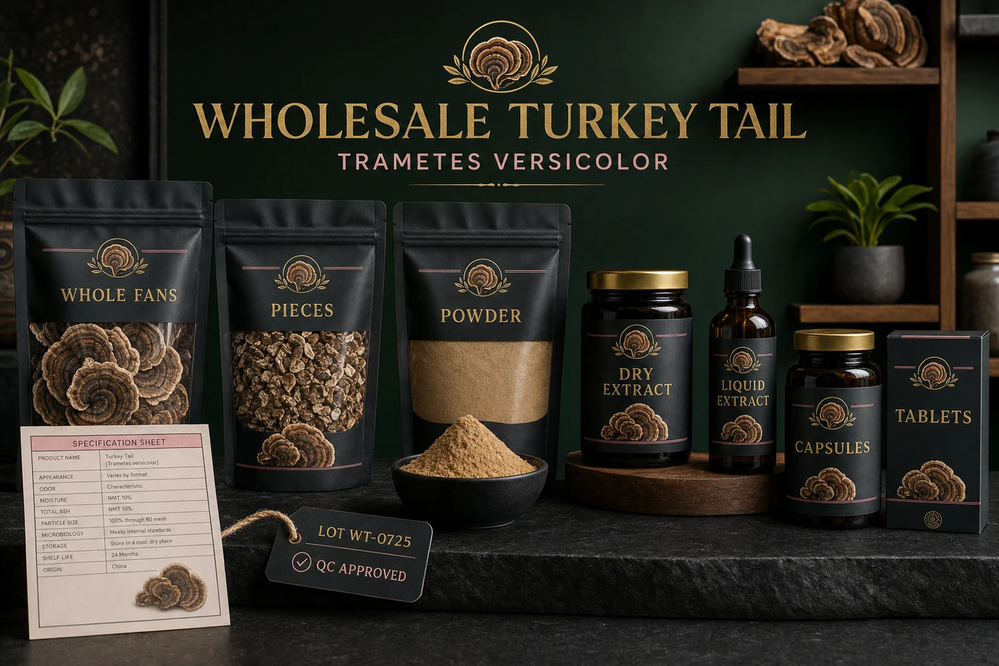 Whole Fans, Powder, Extract and Capsules Across a Turkey Tail Range - professional Turkey Tail wholesale visual